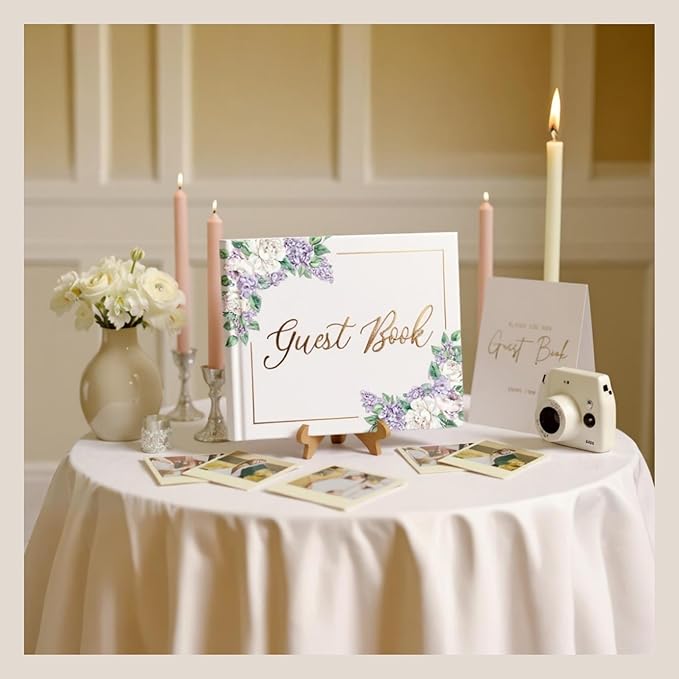 Wedding Guest Book for Guests to Sign, Elegant Wedding Guestbook Ideas, Sign in Book for Bridal and Baby Shower, Polaroid Guest Book, 100 Thick Lined and Blank Pages for Party, Wedding Books