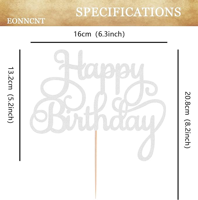 Happy Birthday Cake Topper - Silver Glitter Birthday Party Cake Decoration Supplies - Happy Birthday Cake Decor, for Anniversary/Birthday Party Supplies Photo Booth Props