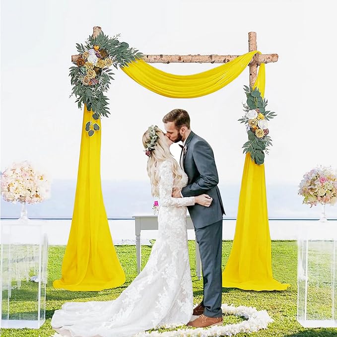 2 Pack 10Ft Chiffon Yellow Table Runner Sheer 29x120 Inch for Romantic Wedding Decor Bridal & Baby Shower Birthday Rustic Party Decoration