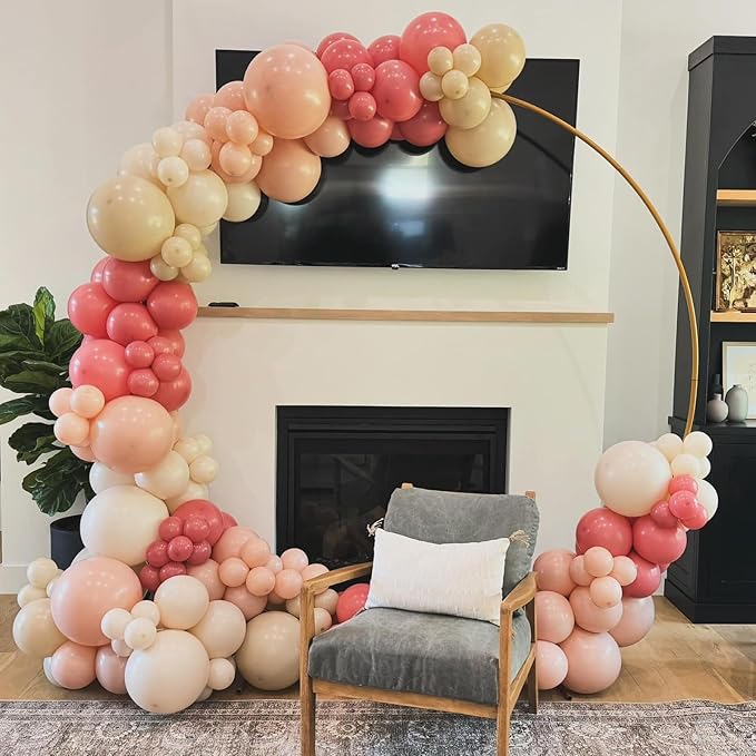 Retro Blush Pink Party Balloons, 52 PCS 12 Inch Metallic Chrome Rose Gold Dusty Pink Maca Orange Beige Latex Balloons with Rose Gold Confetti Balloons for Birthday Wedding Baby Shower Party Decoration