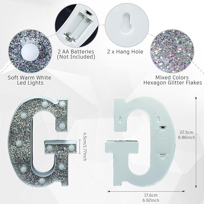 Marquee Light Letters for Table Decorations, Glitter Light Up Signs for Prom, Events, or Engagement Party Decor, Featuring Alphabet & Number Lighted Letters