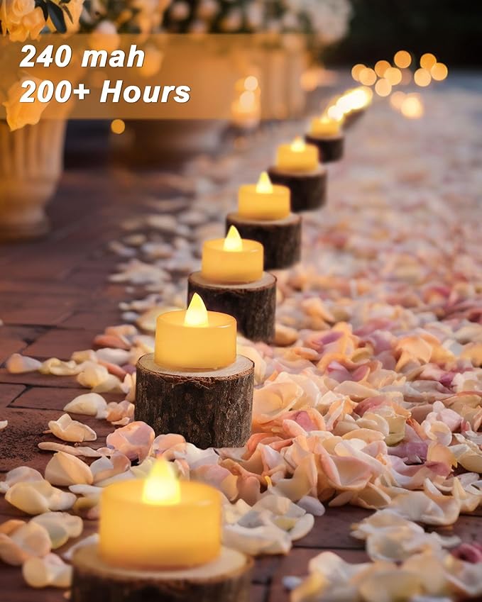 BEICHI Flameless LED Tea Lights - 50 Pack Battery Operated Flickering Fake Candles for Wedding, Halloween, Christmas, Diwali - Warm Yellow
