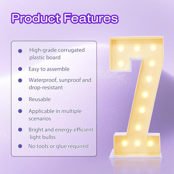 4FT Plastic Marquee Numbers 7 - Light up Numbers Are Made from Corrugated Plastic Board - Quick Assembly Without Tools, Disassembled Components Can Be Used for Photo Wall Decoration, Yard Sale Signs
