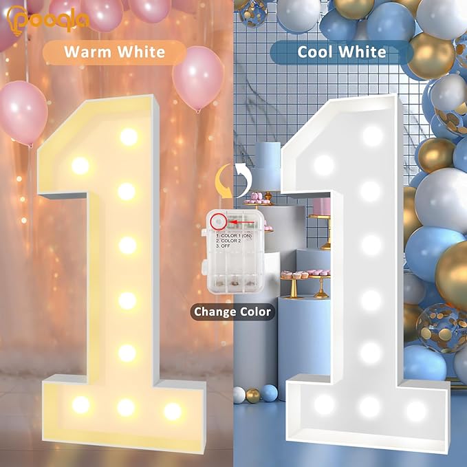 Pooqla 4 FT Light Up Marquee Numbers, Cool White and Warm White LED Large Lighted Marquee Numbers, Giant Mosaic Light Up Numbers for Balloons 8th 18th 80th Birthday Party Decoration, LED Number 8
