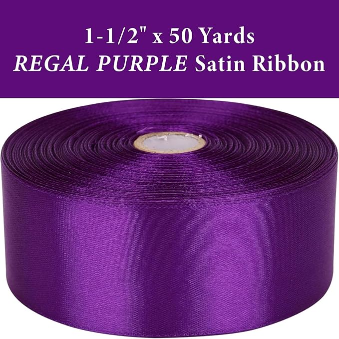 1-1/2" x 50 Yards Regal Purple Satin Ribbon Single Faced Fabric Ribbons for Gift Wrapping, Crafting, Floral Arrangements, Flower Bouquet, Wedding, Home Decor