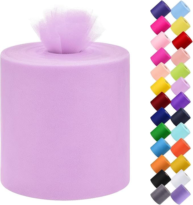 Tulle Fabric Roll, 6” by 200 Yards (600FT) Tulle Organza Fabric Spool for DIY Tutu Skirt Baby Shower Decor Wedding Backdrop Crafts Birthday Party Supplies(Lilac)
