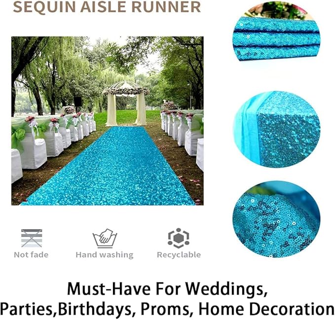 ShinyBeauty Turquoise Rug Runner Sequin Hallway Aisle Runner 4ftx20ft Turquoise Glitter Wedding Rug Runner Rustic Outdoor Rug Runner Wedding Ceremony Decorations