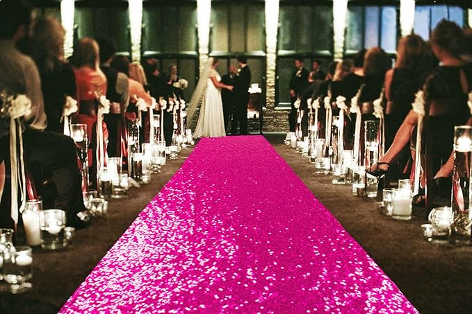 ShinyBeauty 4FTx15FT-Sequin Aisle Runner-Fuchsia Sparkly Carpet Runner for Wedding/Christmas/Thanksgiving Decor