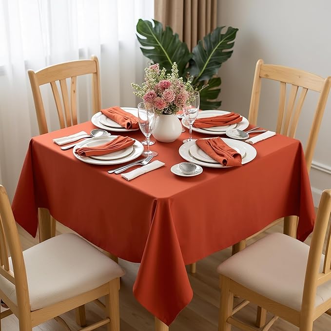sancua Small Square Tablecloths 36x36 Inch Rust - Fall Table Cloth for Square or Round Tables, Burnt Orange Washable Polyester Fabric Table Cover for Thanksgiving Nightstand End Bedside Tables