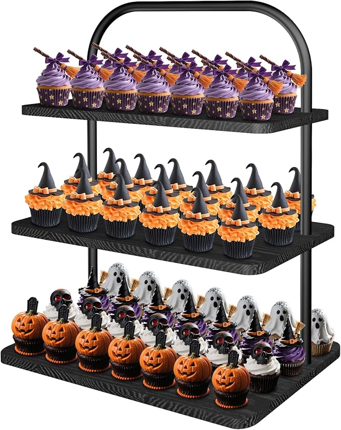 Cupcake Stand, 3 Tier Halloween Cupcake Stand for 50 Cupcakes Rustic Cupcake Display Stand Large Wood Dessert Table Display Set Cupcake Tower Tiered Tray Stand for Wedding Birthday Party