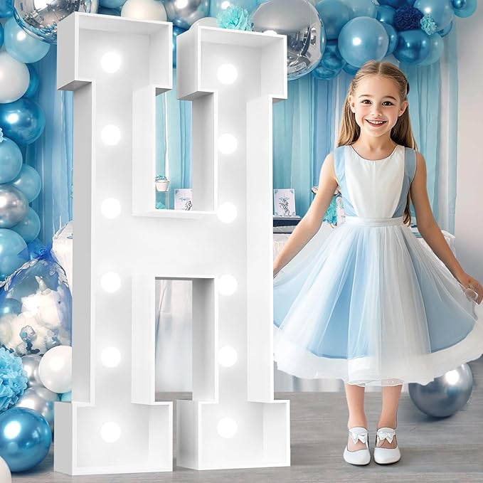 Ledido 4FT Marquee Light Up Letters, Cool White Light Up Letters Large Marquee Letter for Party Decorations, Mosaic Letter H for Balloons, Wedding Birthday Graduation Decor