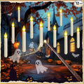 Homemory Floating Candle with Wand Remote, 12 Pcs Magical Candlesticks Witch Decors, Warm Yellow Flameless Taper Candles Battery Operated, LED Window Candle for Halloween Party Decor