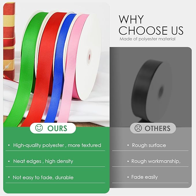 100 Yards 5/8 inch Grosgrain Ribbon, Solid Color Fabric Ribbon Perfect for Gift Wrapping, Wedding, Handmade Bows, Floral Bouquets and Party Decoration(Green)