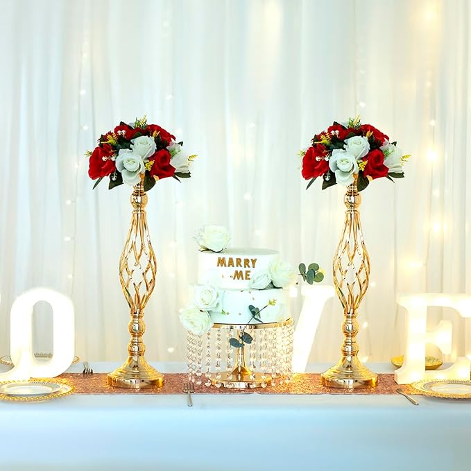 LANLONG 10pcs Metal Gold Candle Holders Road Lead Table Centerpiece Stand Pillar Candlestick for Wedding Candelabra Flowers Vases
