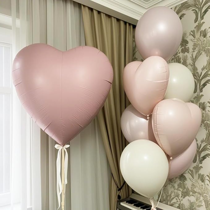 Baby Pink White Heart Balloons,12Pcs 18 Inch Light Pink Cream Foil Love Heart Shaped Balloons for Bow Birthday Party Bridal Engagement Wedding Anniversary Baby Shower Valentines Day Decorations