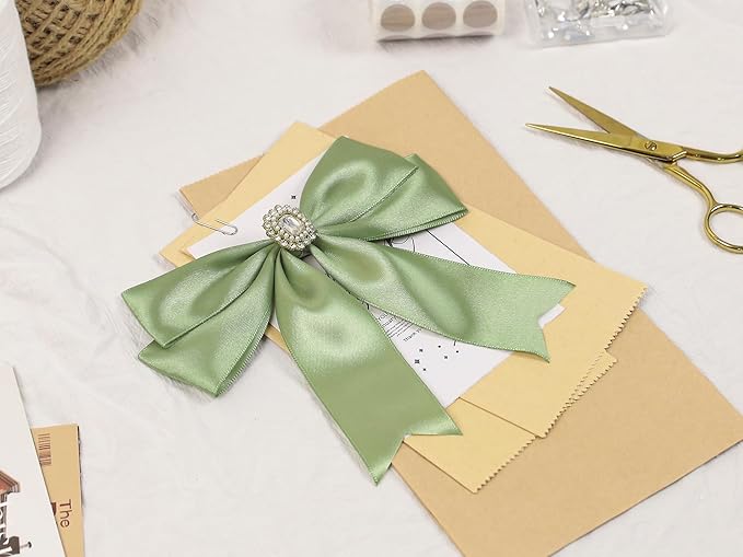 Sage Green Satin Ribbon 1-1/2 inch X Continuous 25 Yards, Single Face Polyester Ribbon Perfect for Gift Wrapping, Flower Bouquet, Wedding Decor, Crafts, Bow Making, Sewing and More