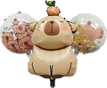 3PCS Capybara Animal Balloons Round Capybara Shaped Foil Birthday Balloon For Capybara Birthday Party Wildlife Park Jungle Animal Theme Party Backdrop Party Supplies Decorations