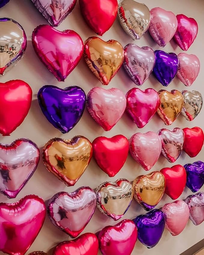 10Pcs Pink Foil Heart Shaped Balloons 18 Inch Bright Pink Heart Balloons For Baby Shower Wedding Valentine Decorations Love Balloons Party Decorations
