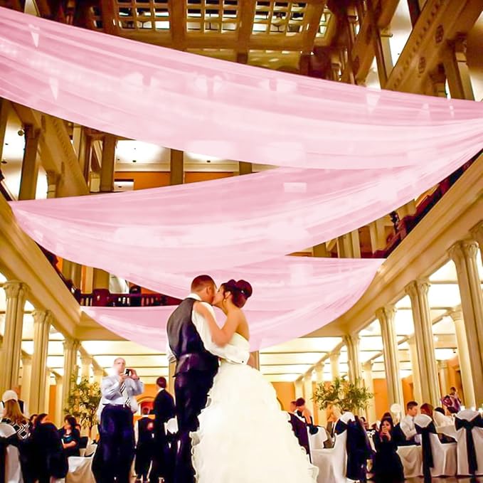 6 Panels Pink Ceiling Drapes for Wedding, 5ftx20ft Ceiling Drapes Cheesecloth Sheer Fabric Curtain Wedding Arch Draping Fabric Romantic Ceilings Decorations for Weddings Party Ceremony Stage