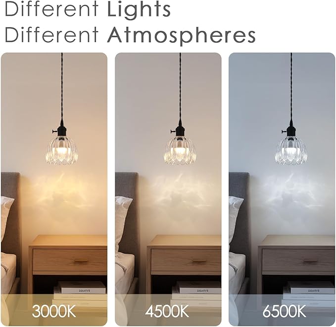 Vintage Black Rechargeable Pendant Light with 70 Inch Cord and Exquisite Tulip Clear Glass Shade for Kitchen Island, Living Room & Dining Room, Ideal Hanging Light for Multiple Spaces