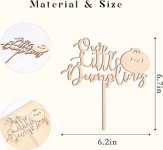 Little Dumpling Wood Cake Topper - Baby Shower Party Decor, Dumpling Themed Party Supplies