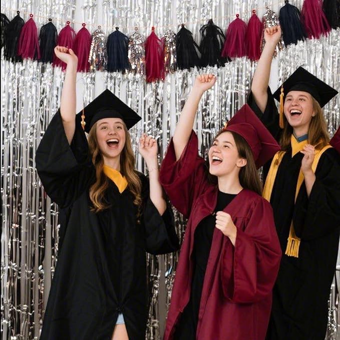 Tassel Garland Tissue Paper Tassel Banner,Tassels Party Decorations for Wedding,Birthday,Bridal/Baby Shower,Pack of 15 (Burgundy/Black/Silver)