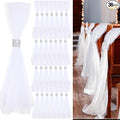 36 Set Wedding Aisle Chair Decorations 31.5 Inch Pew Bows with Long Tulle Tails and Rhinestone wrap for Wedding Ceremony Church Bridal Shower Banquet Decor (Silver)