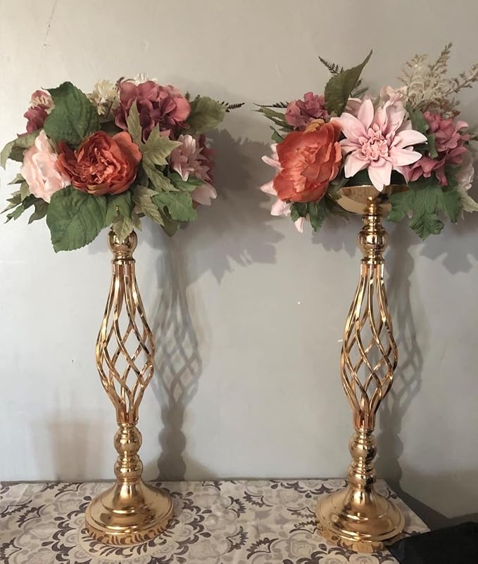 2 Pcs Wedding Centerpieces for Reception Tables, Twist Candleholders Stands Ornaments, Metal Centerpieces Flower Vase for Wedding Party Dinner Event Hotel Home Decor