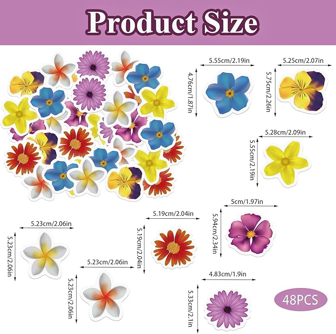 48 Edible Flowers Cupcake Toppers Edible Hawaii Flowers Cupcake Decor Wafer Paper Tropical Luau Flowers Cupcake Picks for Flowers Theme Wedding Birthday Party Decor Supplies
