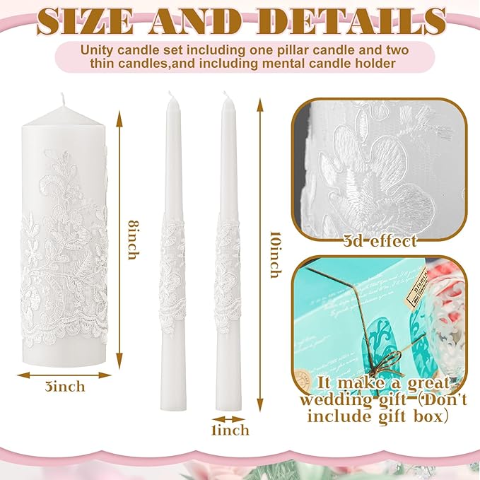 Irenare Unity Candles with Holder for Wedding Ceremony Wedding Decortions Accessories Glass Candle Holder Pillar Candle for Formal Events Church (Ceramics)