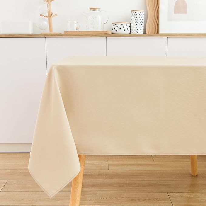 2 Pack Square Table Cloth 52X52 Inch Beige Washable Fabric Tablecloth Polyester Solid Dining Table Cover for Birthday Party Dinner Holiday Outdoor Indoor