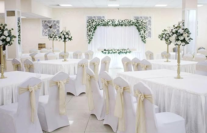 100 PCS Satin Chair Sashes Decorative Bow Chair Sashes Ties Chairs Ribbon Bows Seat Cover Band for Wedding Birthday Party Ceremony Reception Hotel Banquet Events Home Kitchen Decor(7x108Inch,Ivory)