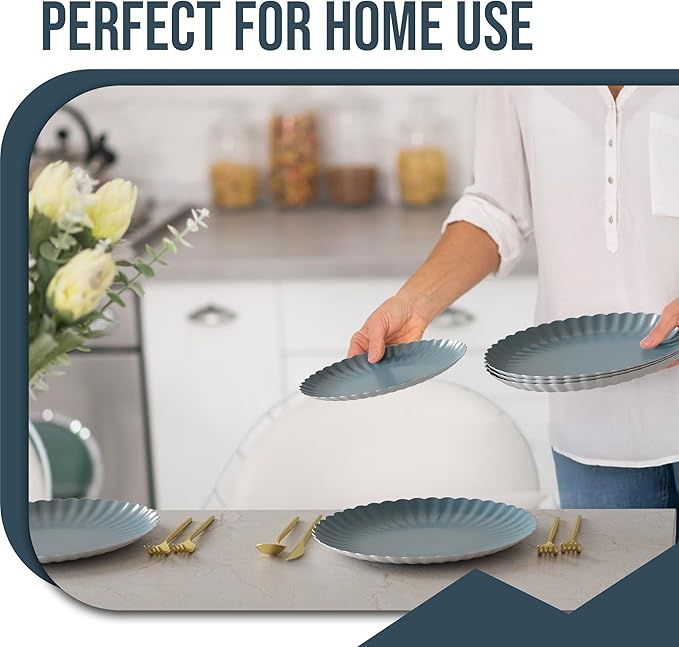 Trendables Scalloped Paper Plates 8.5 Inch & 10.5 Inch 80 Pcs Dinner Plate Set Fancy Disposable Plates for Party for 40 Guests 40 X 8 & 40 X 10 Large & Small Paper Plate Set for Parties Slate Blue