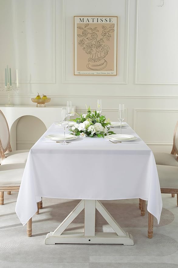 Craft And Party Rectangle Tablecloth, 60 x 102 Inch White Tablecloth, 6ft Rectangle Table Cloth, Polyester Fabric Washable Tablecloth for Home, Party, Wedding or Restaurant Use.