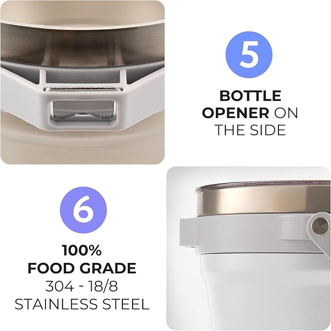 Large Insulated Ice Bucket with Lid – Stainless Steel Ice Bucket and Scoop – Ice Buckets for Parties, Bars – Ice Bucket with Lid and Scoop – Outdoor Ice Bucket, Champagne (White)