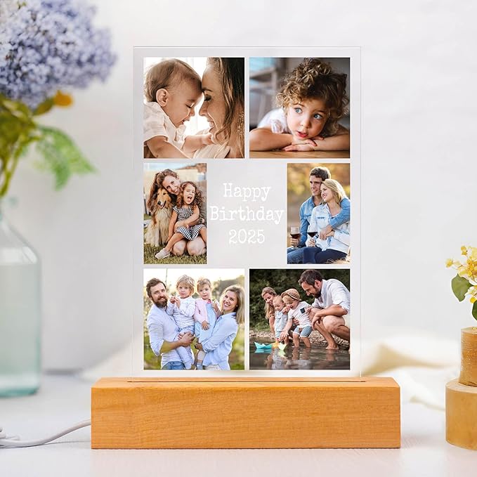 Custom Picture Frames with Photo, Personalized Photo Frame with Night Light, Customized Picture Frame, Personalized Anniversary Birthday Gifts for Women, Men, Her, Him, Mom, Dad, Family, Friend