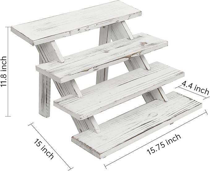 SwallowLiving Wooden Rustic Cupcake Stand for 24 Cupcakes, Stepped Wood Display Stand for Weddings, Tiered Party Table Display Riser for Food , Dessert, Cookie, Decor, Craft Show, White