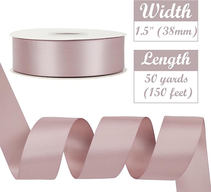 HUIHUANG Dusty Rose Ribbon 1.5 inch Double Face Satin Ribbon Silk Like Ribbons 50 Yards Roll for Gift Wrapping Bows Making Floral Bouquet Wedding Invitations Decor Party Favor Craft Supplies
