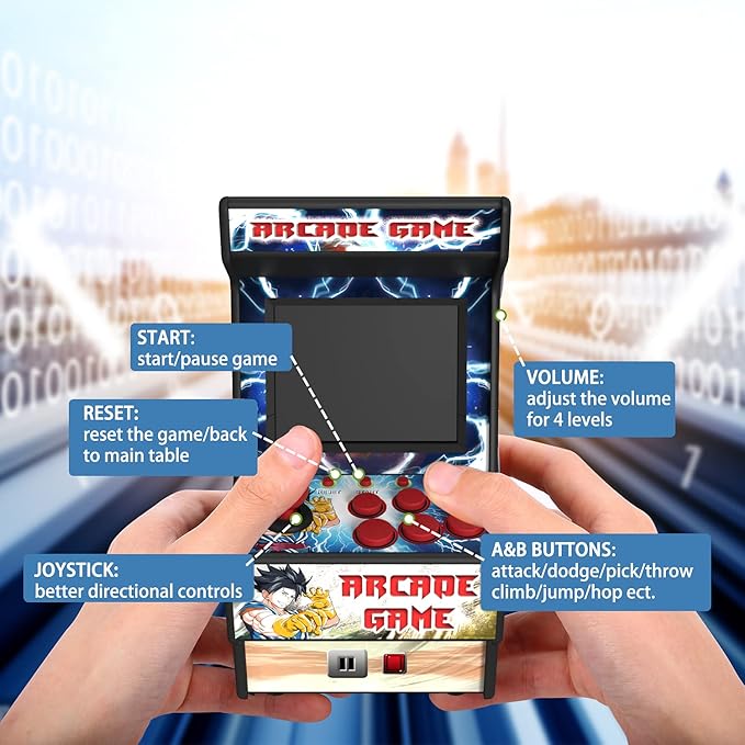 Mini Arcade Machine, Retro Gaming Console, Handheld Game Console with 156 Classic 16-Bit Video Games 2.8 Inch Color Display, Rechargeable Battery, Support for TV Output, Birthday Present for Children