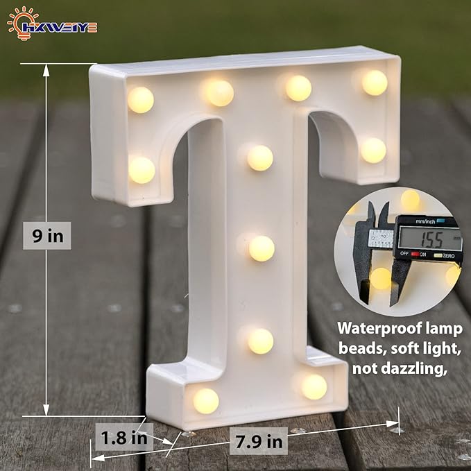 HXWEIYE Light Up Letters T, LED Marquee Letters Light Sign 26 Alphabet and 10 Number Big Lights Letter for Party Birthday Bar Battery Powered Christmas Decor Letter Lights (Warm White)