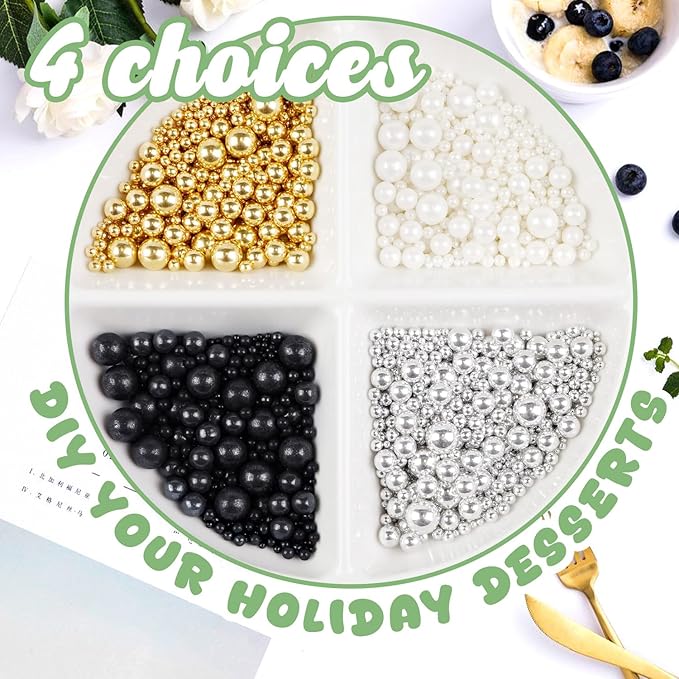 Dazzjoy Mix Pearl Sprinkles, Food Grade, Edible Pearls for Cake Decorating, 150g/5.29oz, Cake Decoration & Cupcake Topper, Wedding Party Valentines Supplies