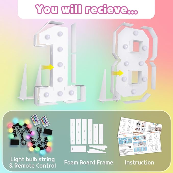 Marquee Numbers 18th-Birthday Decoration: Colorful 3FT Large Light Up 18 Year Old Birthday Decorations Anniversary Backdrop for Boys Girls Cardboard Sign 18 Colors Number 18 Mosaic Balloon Frame