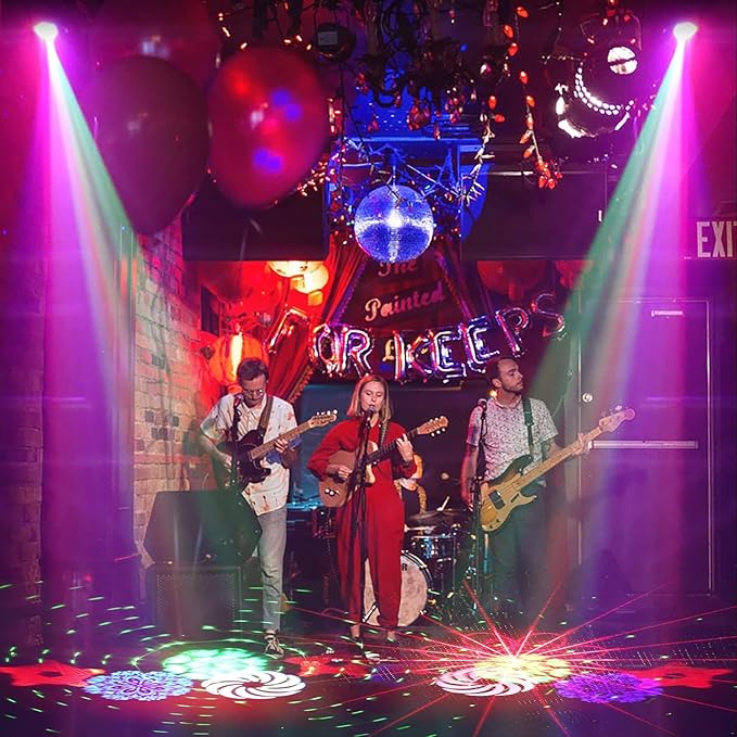 LED Decorative Projector DJ Lights Sound Activated, Stage Disco Halloween Party Light Sync with Music Remote Portable Show for Dance Floor Karaoke Birthday Christmas Wedding