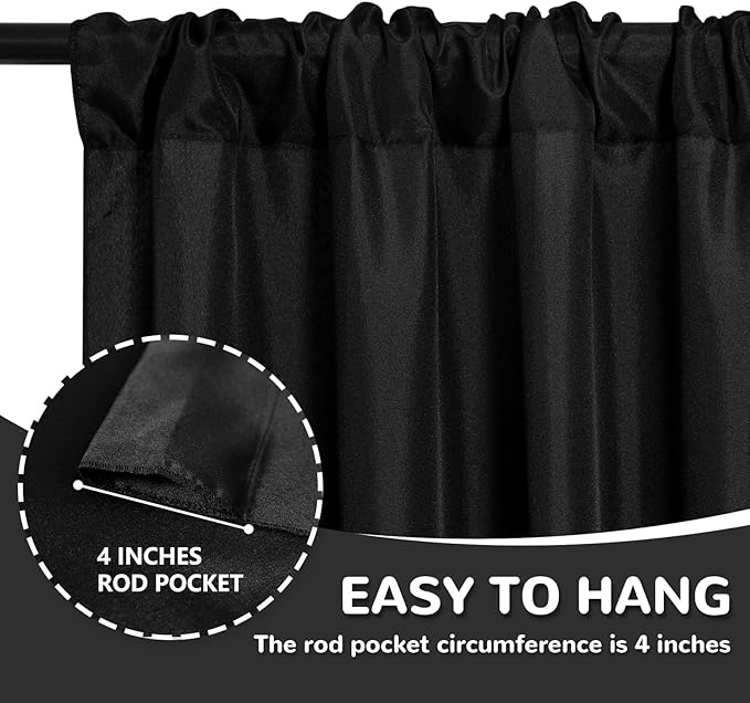 MEETSKY 10ft x 7ft Black Backdrop Curtain for Parties Black Rod Pocket Backdrop Photo Curtains Backdrop Drapes Fabric Decoration for Birthday Party Decor for Boys Teens Men, 5ft x 7ft, 2 Panels