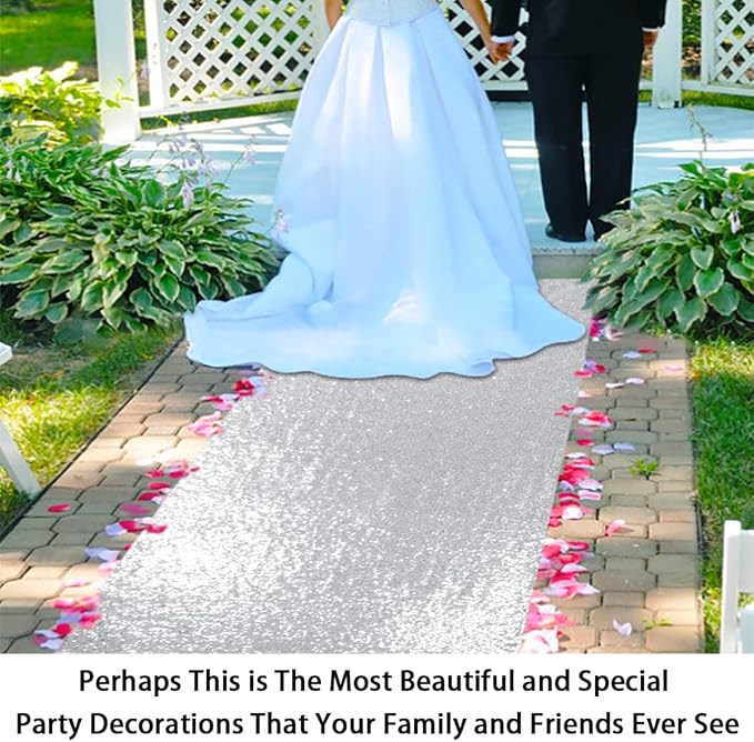ShinyBeauty Silver Glitter Carpet Runner - 2FTx15FT for Weddings, Parties, and Special Events