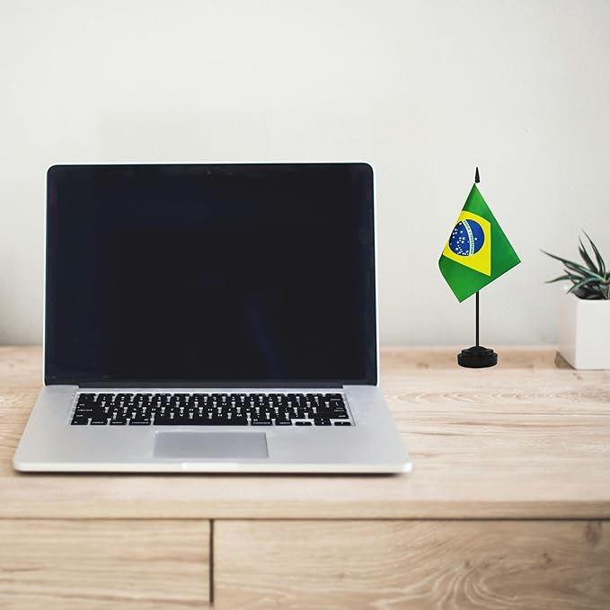 12 Pack Brazil Desk Flags, Brazilian Desktop Flag, Small Miniature Office Flags with 12" Black Pole and Black Base, Offices, Classroom, Home, Festival Decoration (Brazil)
