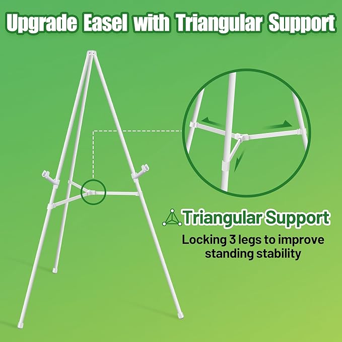White Easel Stand for Sign & Poster - 63" Adjustable Display Easel for Wedding Sign Stand, Welcome Sign, Canvas, Painting - Lightweight Folding Art Easel with Carry Bag, Holds 5 lbs