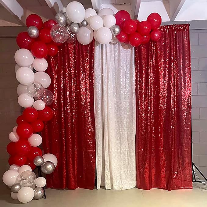 Red Sequin Curtains 2FTx8FT 4 Panels Red Sequin Backdrop for Parties Glitter Backdrop Photo Background for Wedding Baby Shower