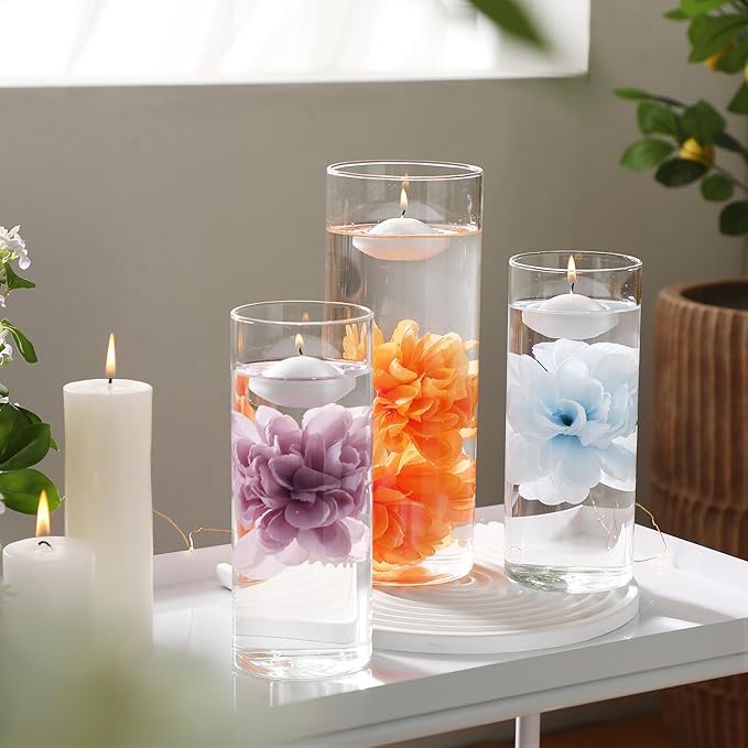 24 Pcs Floating Candles for Centerpieces and Floating Flowers Artificial Flowers Head Vase Filler for Party Home Table Wedding Centerpieces Decoration (Blue)