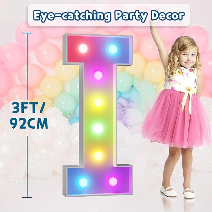 imprsv 3FT Colorful Marquee Light Up Letters I, 18 Colors Large Light up Letters Alphabet Sign with Remote, Big Marry Me Sign, Birthday Party Decorations Baby Shower Anniversary Wedding Decoration